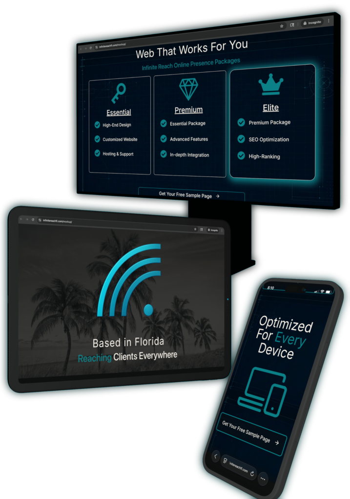 Custom websites designed to help your business look professional, build trust, and turn visitors into customers. Get a free custom homepage sample from Infinite Reach.