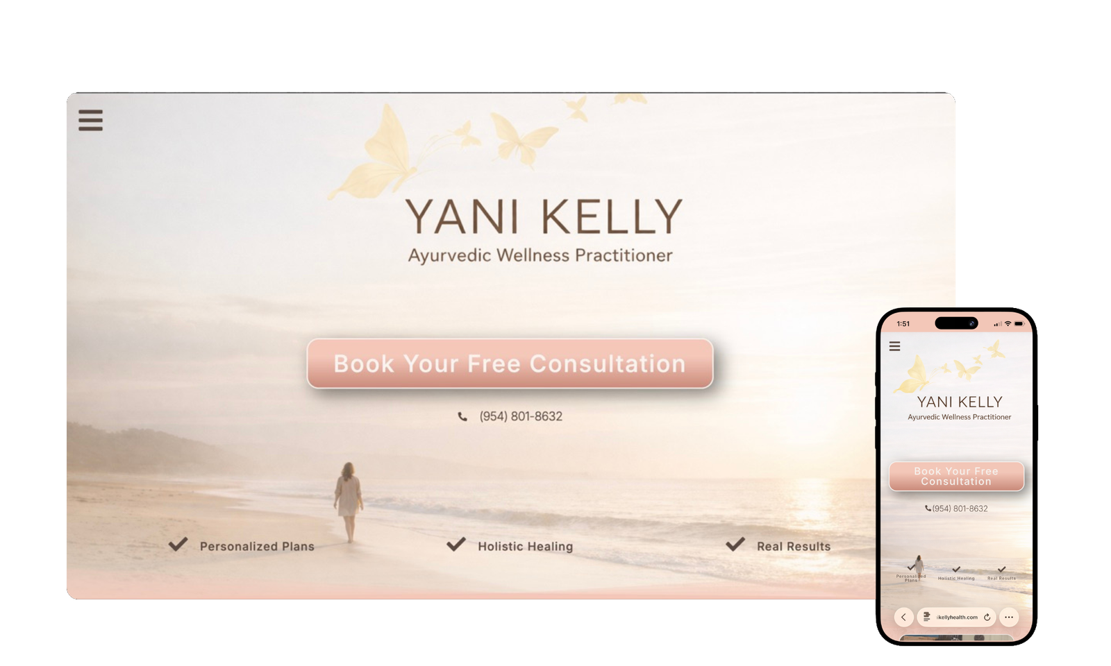 Infinite Reach portfolio example showing the Yani Kelly Health custom website design