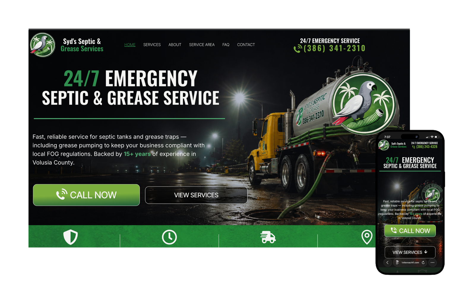 Infinite Reach portfolio example showing the Syd's Septic and Grease custom website design