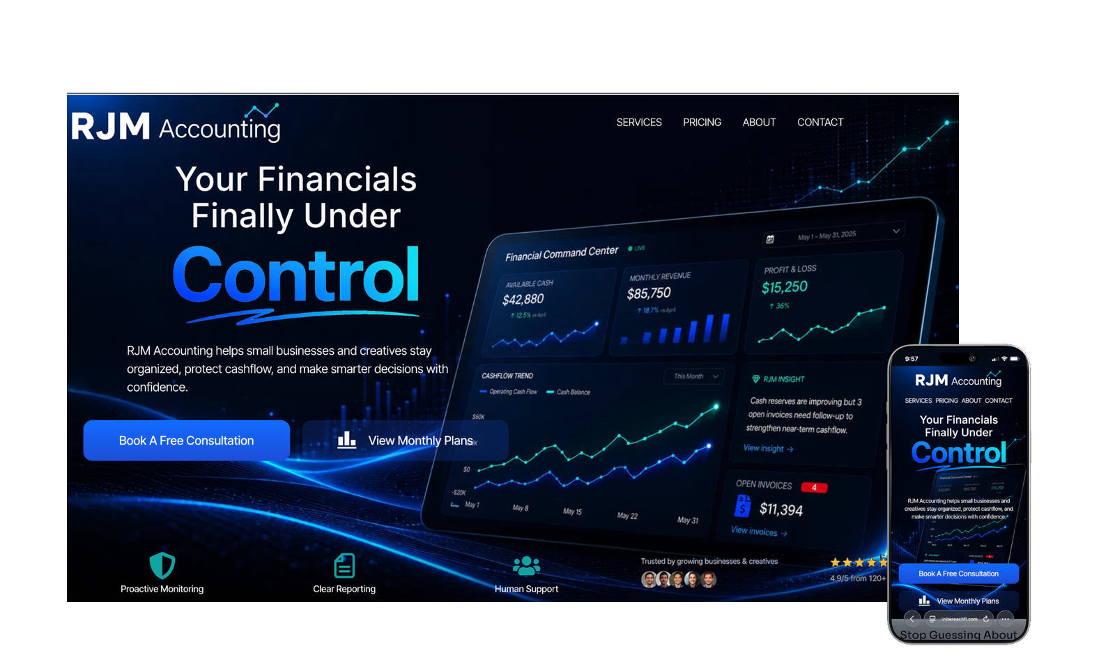 Infinite Reach portfolio example showing the RJM Accounting custom website design