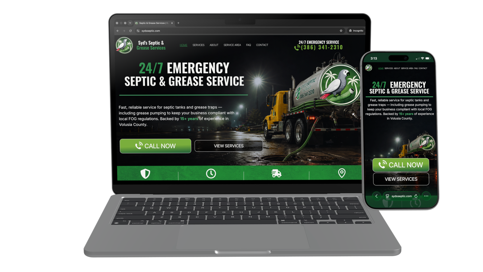 Syd's Septic website displayed on laptop and mobile devices