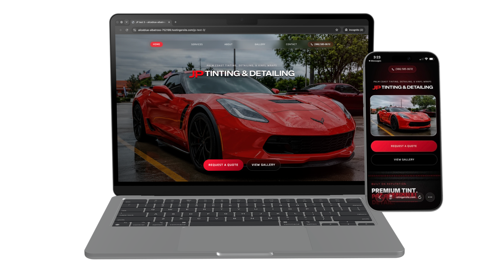 JP Tinting and Detailing website displayed on laptop and mobile devices