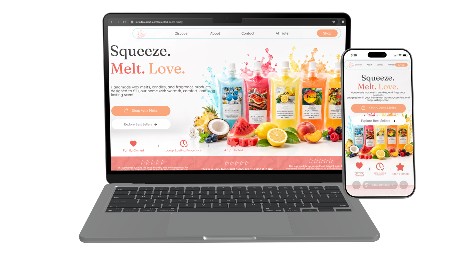 Selected Scent website displayed on laptop and mobile devices