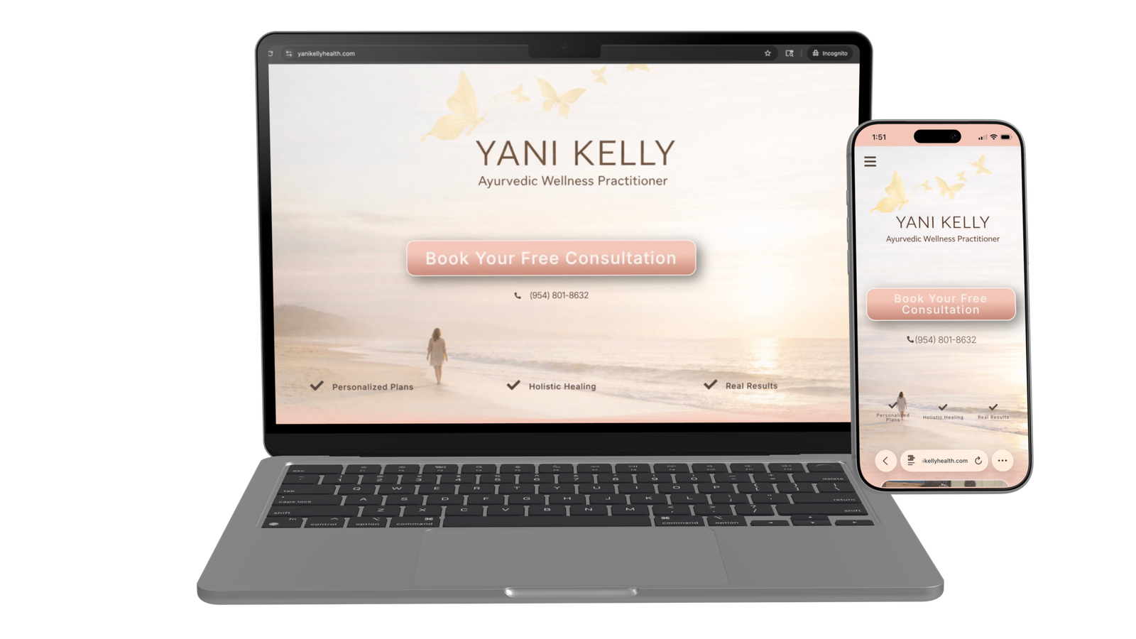 Yani Kelly Health website displayed on laptop and mobile devices