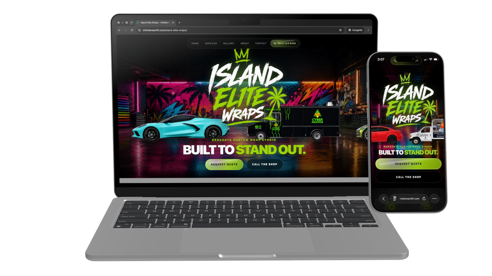 Island Elite Wraps website displayed on laptop and mobile devices
