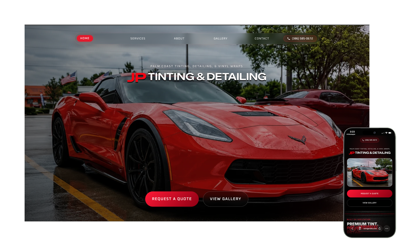 Infinite Reach portfolio example showing the JP Test 3 custom website design